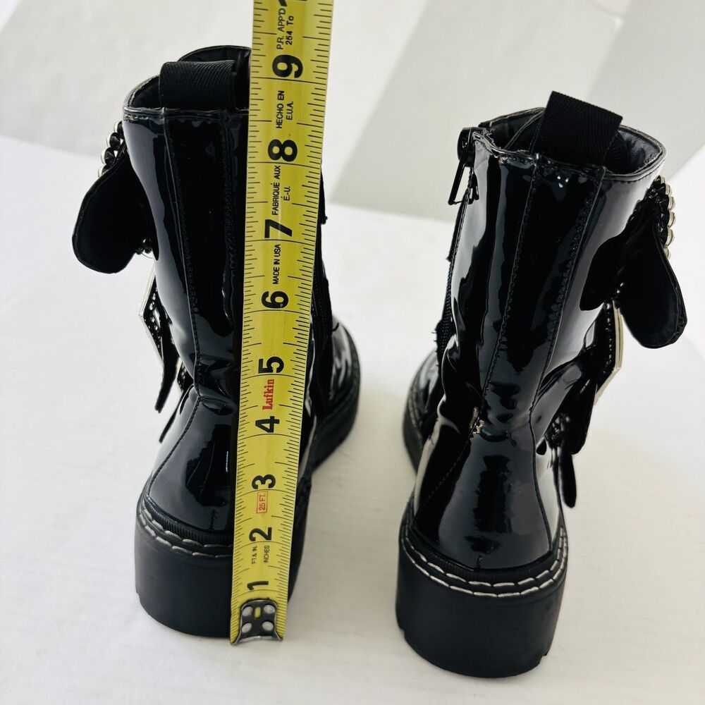 River Island Combat Boots Womens Size 7 Black Biker Crystal Buckle Straps Grunge - Picture 5 of 13